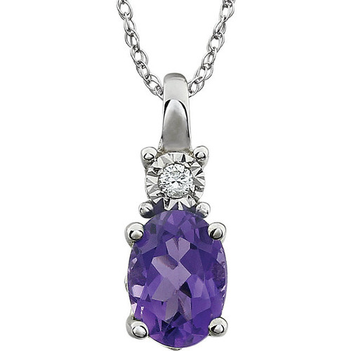 Amethyst Necklace in 14 Karat White Gold Amethyst and .02 Carat Diamond 18 inch Necklace