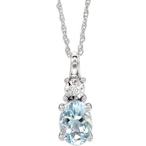 Shop 14 Karat White Gold Aquamarine Gem and .02 Carat Diamond 18 inch Necklace