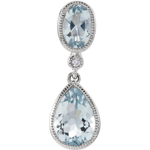 14 Karat White Gold Aqua and .006 Carat Diamond Pendant