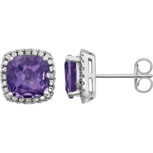 14 Karat White Gold Amethyst and .06 Carat Diamond Earrings