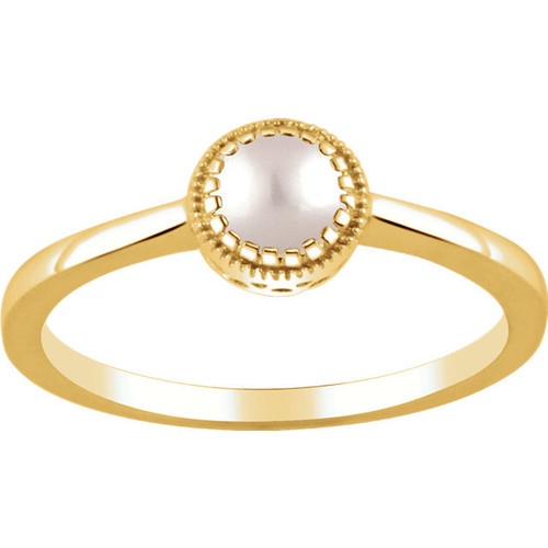 Cultured Freshwater in 14 Karat Yellow Gold Freshwater Cultured Pearl June Birthstone Ring