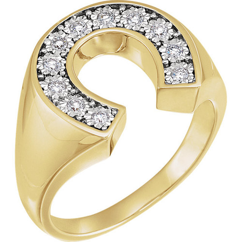 14 Karat Yellow Gold and White 0.25 Carat Diamond Mens Horseshoe Ring