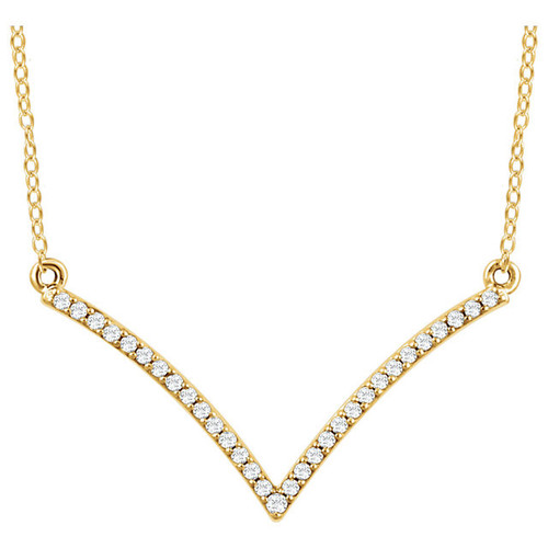 14 Karat Yellow Gold 0.16 Carat Round Genuine Diamond V 18 inch Necklace
