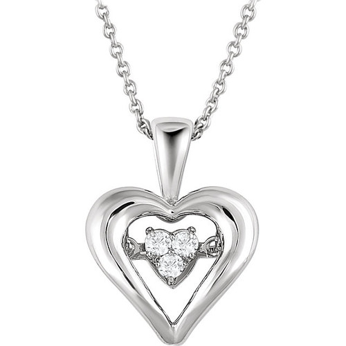 Sterling Silver 0.10 Carat Round Genuine Diamond Heart 18 Mystara Necklace