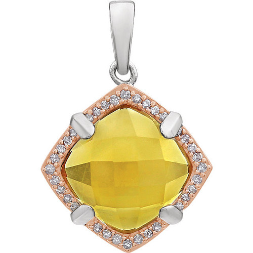 Sterling Silver Rose Gold Plated Citrine and 0.12 Carat Diamond Pendant
