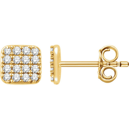 14 Karat Yellow Gold 0.20 Carat Diamond Square Cluster Earrings