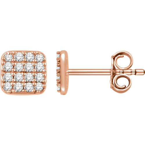 14 Karat Rose Gold 0.20 Carat Diamond Square Cluster Earrings