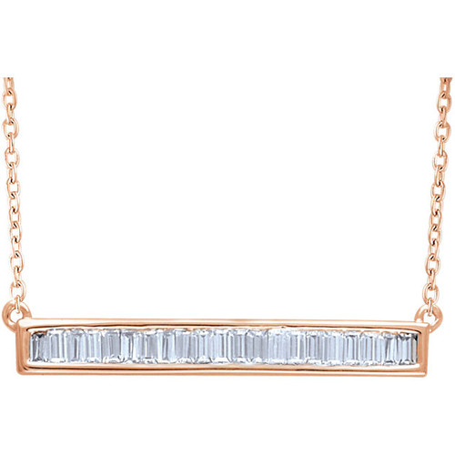 14 Karat Rose Gold 0.50 Carat Diamond Baguette Bar 16 inch Necklace