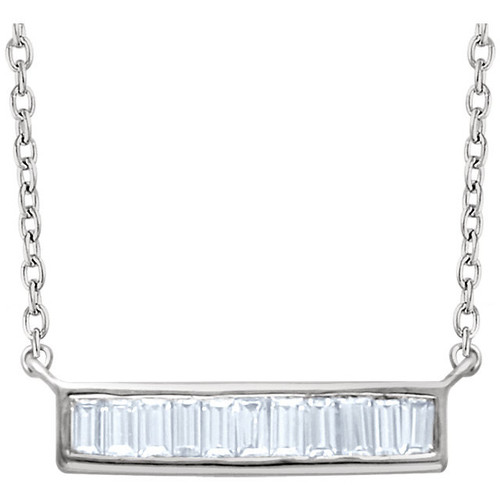 Buy 14 Karat White Gold 0.25 Carat Diamond Baguette Bar 16 inch Necklace