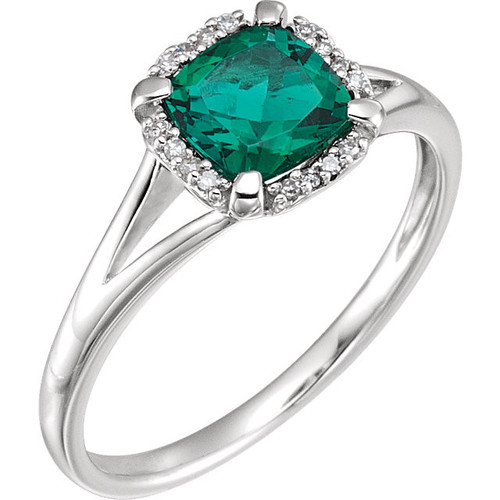 Buy 14 Karat White Gold Emerald & .05 Carat Diamond Ring