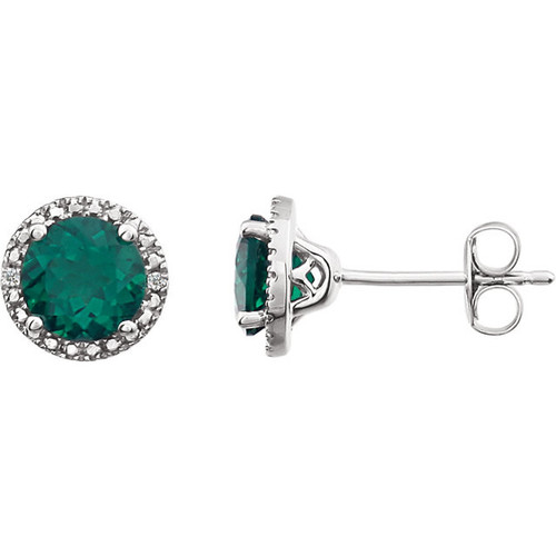 Sterling Silver Emerald and .01  Carat Diamond Earrings