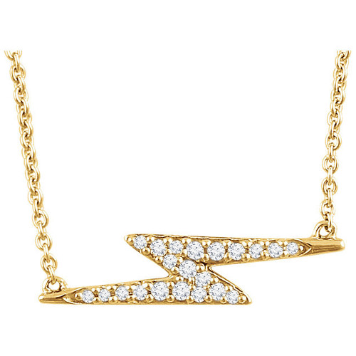 Natural Diamond Necklace in 14 Karat Yellow Gold 0.12 Carat Diamond Lightning Bolt 16 inch Necklace