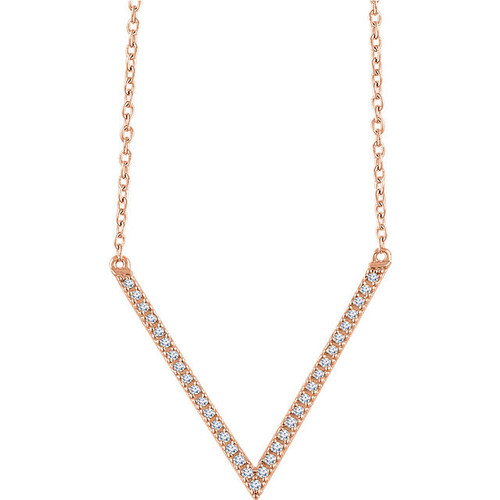 Genuine Diamond Necklace in 14 Karat Rose Gold 00.17 Carat Diamond V 16 inch Necklace