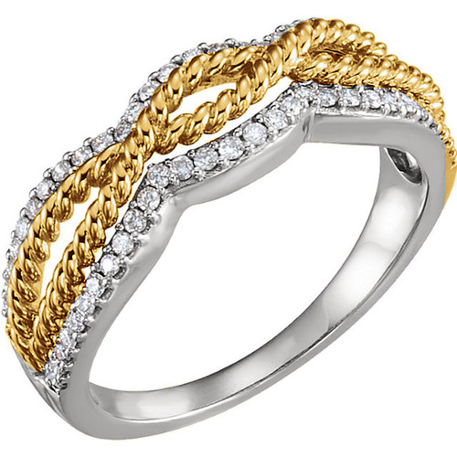 Genuine Diamond set in 14 Karat White and Yellow Gold 0.25 Carat Diamond Ring
