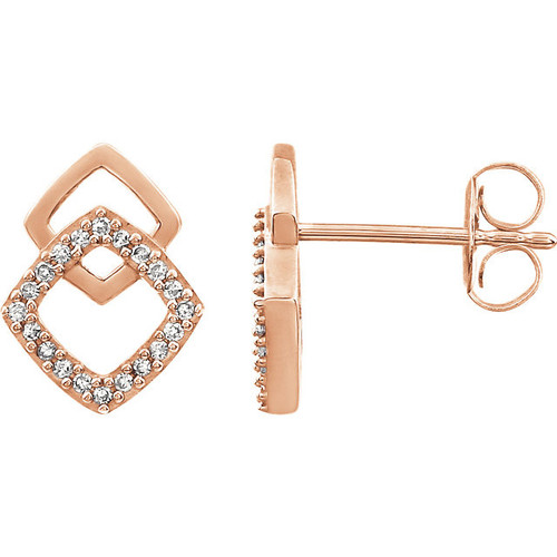 Genuine 14 Karat Rose Gold 0.10 Carat Diamond Geometric Earrings