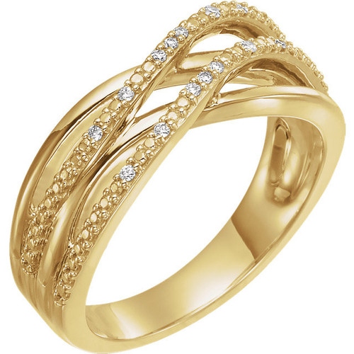 14 Karat Yellow Gold .06 Carat Diamond Criss Cross Ring