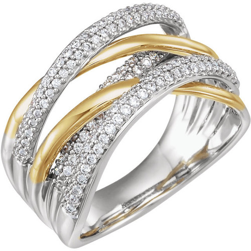 Shop 14 Karat White Gold and Yellow 0.50 Carat Diamond Criss Cross Ring