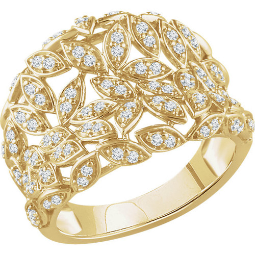 14 Karat Yellow Gold 0.50 Carat Diamond Leaf Ring