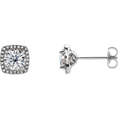 Sterling Silver 6mm Round Forever One Moissanite and .015 Carat Diamond Earrings