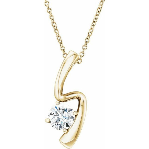 Created Moissanite Necklace in 14 Karat Yellow Gold 6 mm Round Forever Oneandtrade; Moissanite 16 inch Necklace