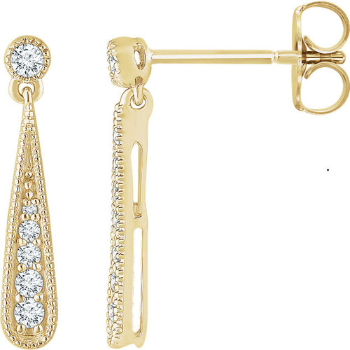 14 Karat Yellow Gold 0.17 Carat Diamond Teardrop Earrings