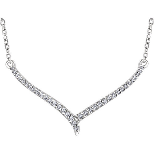 Buy 14 Karat White Gold 00.17 Carat Diamond V 16 inch Necklace