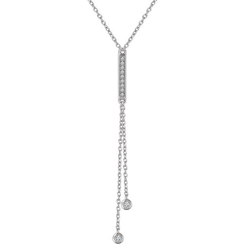 14 Karat White Gold 0.10 Carat Diamond Bar Y 16 inch Necklace