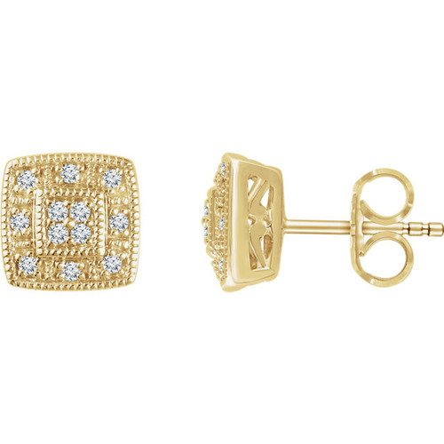14 Karat Yellow Gold 0.10 Carat Diamond Cluster Earrings
