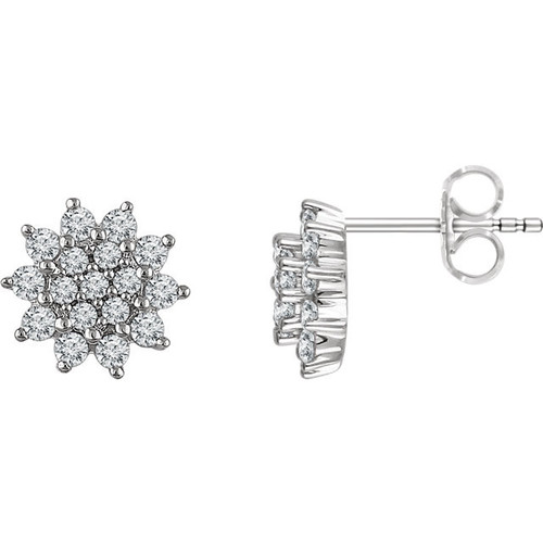 14 Karat White Gold 0.50 Carat Diamond Cluster Stud Earrings