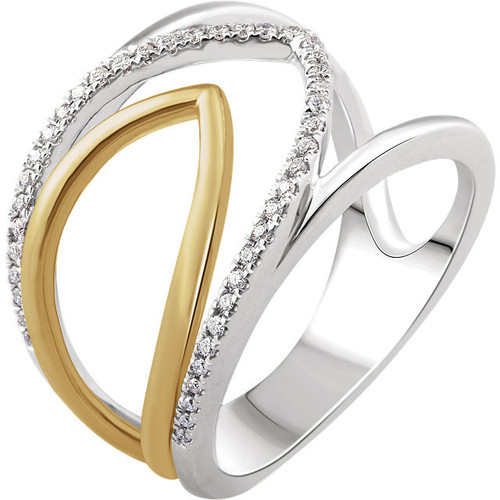 14 Karat White Gold and Yellow 0.17 Carat Diamond Negative Space Ring