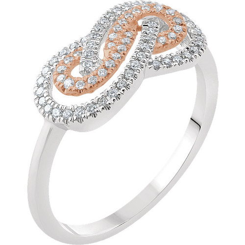 14 Karat White Gold and Rose 0.20 Carat Diamond Infinity Inspired Ring