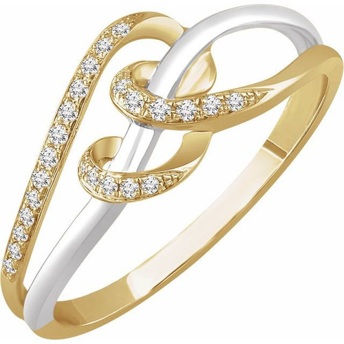 Genuine Diamond set in 14 Karat White and Yellow Gold 0.10 Carat Diamond Negative Space Ring