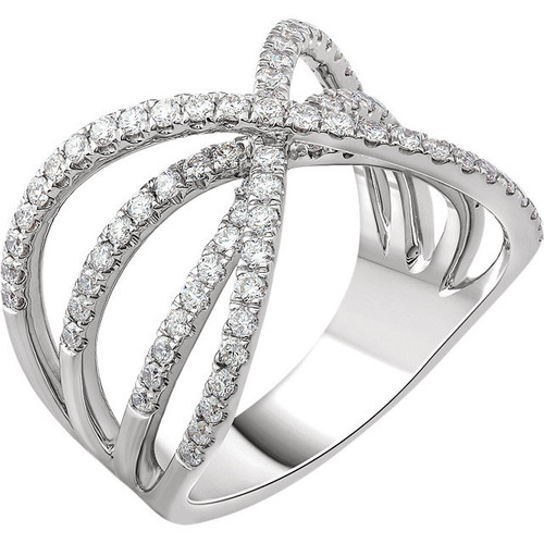Shop 14 Karat White Gold 0.90 Carat Diamond Criss Cross Ring
