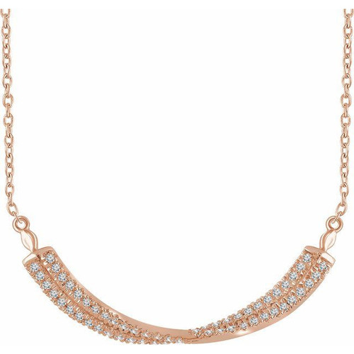 Genuine Diamond Necklace in 14 Karat Rose Gold 0.25 Carat Diamond Bar 16 18 inch Necklace