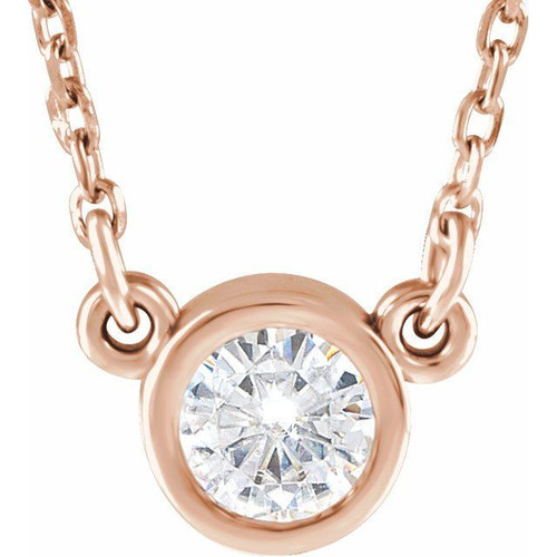 Created Moissanite Necklace in 14 Karat Rose Gold 3 mm Round Forever One Moissanite 18" Necklace