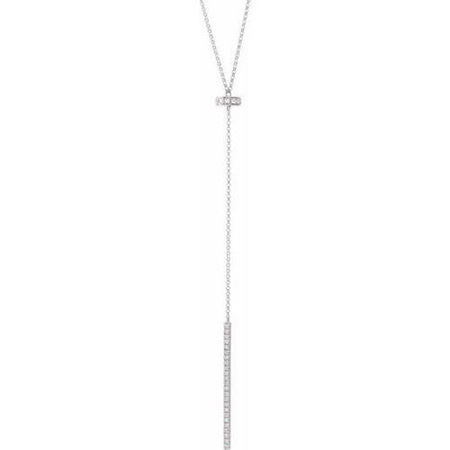 White Diamond Necklace in 14 Karat White Gold 0.25 Carat Diamond Bar Y 15-17 inch Necklace