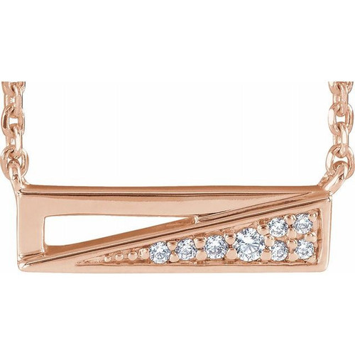 Natural Diamond Necklace in 14 Karat Rose Gold .05 Carat Diamond Bar 18 inch Necklace