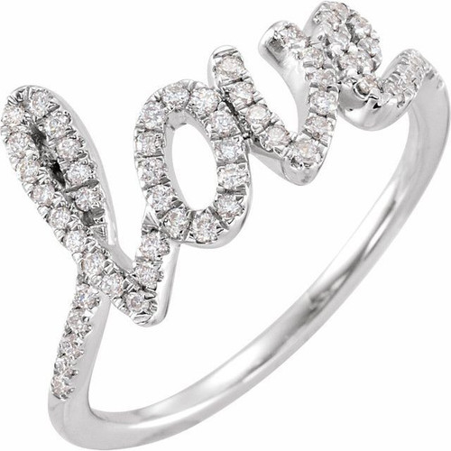 Genuine Diamond set in 14 Karat White Gold 0.25 Carat Diamond Love Ring