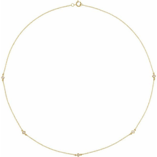 Genuine Diamond Necklace in 14 Karat Yellow Gold 1/4 Carat Diamond 5-Station 16" Necklace