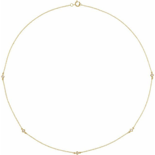 Genuine Diamond Necklace in 14 Karat Yellow Gold 0.25 Carat Diamond 5-Station 20 Necklace