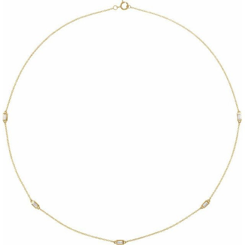 White Diamond Necklace in 14 Karat Yellow Gold 0.33 Carat Diamond 5-Station 20 Necklace