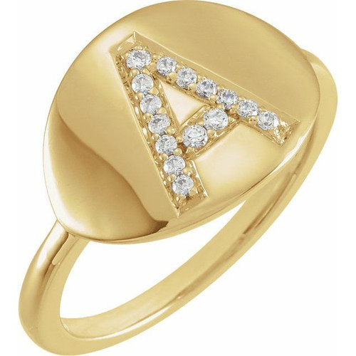 Genuine Diamond set in 14 Karat Yellow Gold Initial A 0.10 Carat Diamond Ring