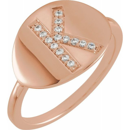 Genuine Diamond set in 14 Karat Rose Gold Initial K 0.10 Carat Diamond Ring
