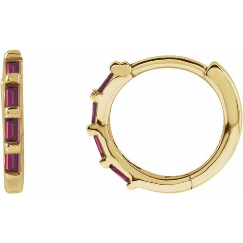 14 Karat Yellow Gold Ruby Hinged Hoop Earrings