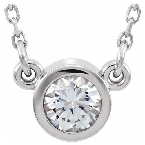 White Moissanite Necklace in Platinum 3 mm Stuller Moissanite Solitaire 18 inch Necklace.