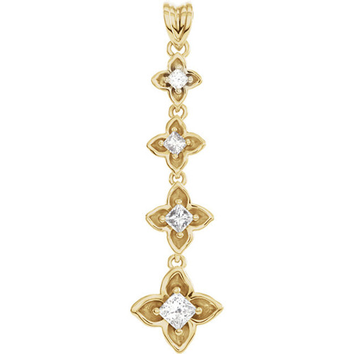 18 Karat Yellow Gold 0.50 Carat Journey Diamond Linked Floral Inspired Pendant