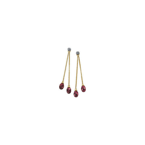 Red Garnet Gems set in 14 Karat Yellow Gold Brazilian Garnet and 0.13 Carat Diamond Earrings