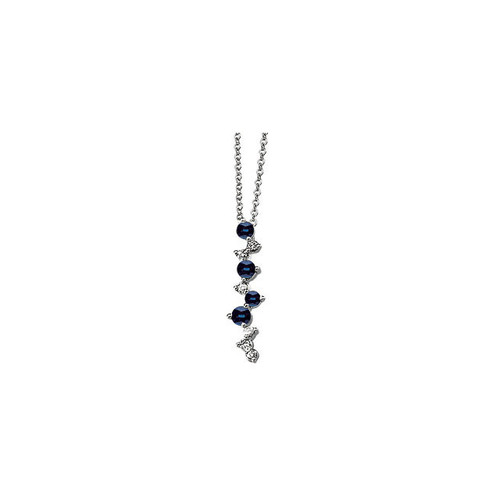 14 Karat White Gold Blue Sapphire and 0.10 Carat Diamond 18 inch Necklace
