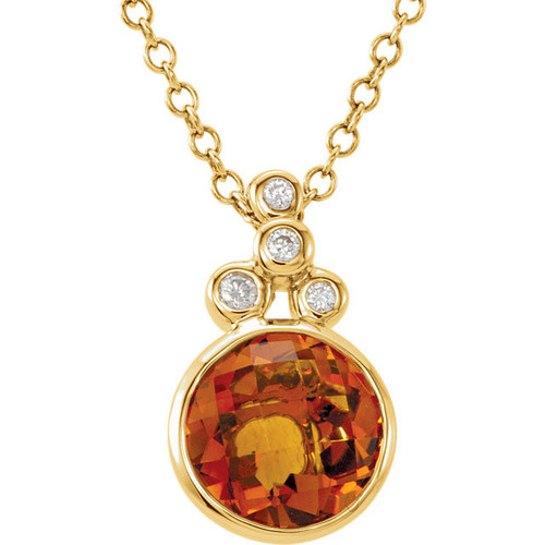 Shop 14 Karat Yellow Gold Checkerboard Citrine and .04 Carat Diamond 18 inch Necklace