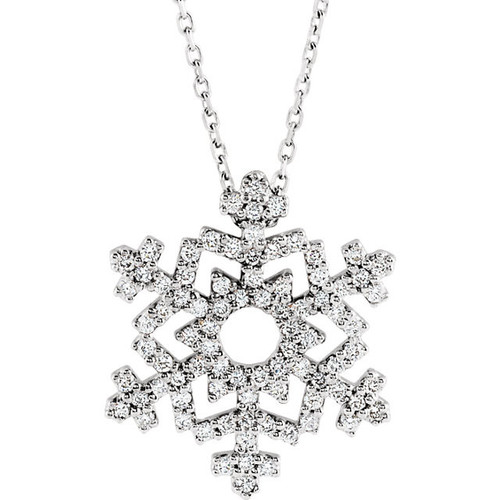 White Diamond Necklace in 14 Karat White Gold 0.40 Carat Diamond Snowflake 16 inch Necklace